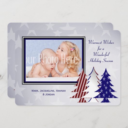 Patriottische kerstbomen met platte kaartgroet feestdagenkaart (Voorkant / Achterkant)