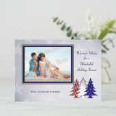 Patriottische kerstbomen met platte kaartgroet feestdagenkaart (Staand voorkant)