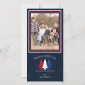 Patriottische Kerstbomen Navy Blauwe Foto Vakantie Feestdagenkaart (Voorkant)