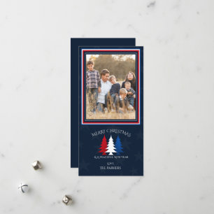 Patriottische Kerstbomen Navy Blauwe Foto Vakantie Feestdagenkaart
