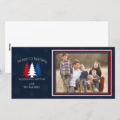 Patriottische Kerstbomen Navy Blue Foto Feestdagenkaart (Voorkant / Achterkant)