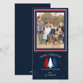 Patriottische kerstbomen Navy Blue Photo Holiday Feestdagenkaart (Voorkant / Achterkant)