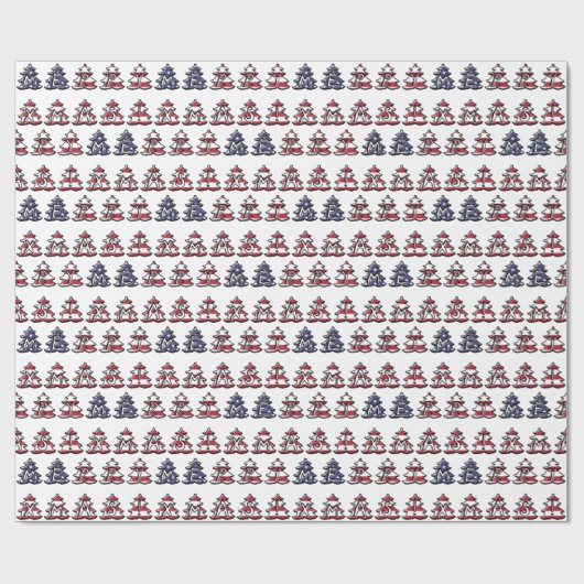 Patriottische Kerstbomen Vrolijk XMAS Cadeaupapier (Vlak)