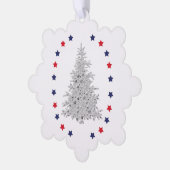 Patriottische kerstboom met rode en blauwe sterren ornament kaart (Links)