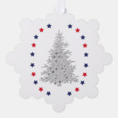 Patriottische kerstboom met rode en blauwe sterren ornament kaart (Voorkant)
