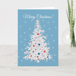 Patriottische Kerstboom op blauwe kerstkaart Feestdagen Kaart