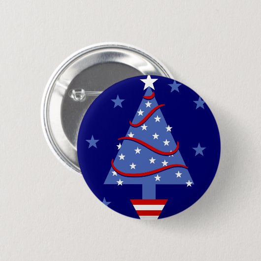 Patriottische kerstboom ronde button 5,7 cm (Voorkant /achterkant)