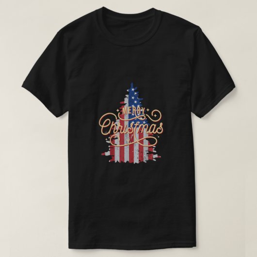 Patriottische kerstboom US Flag Retro Merry Chris T-shirt (Design voorkant)