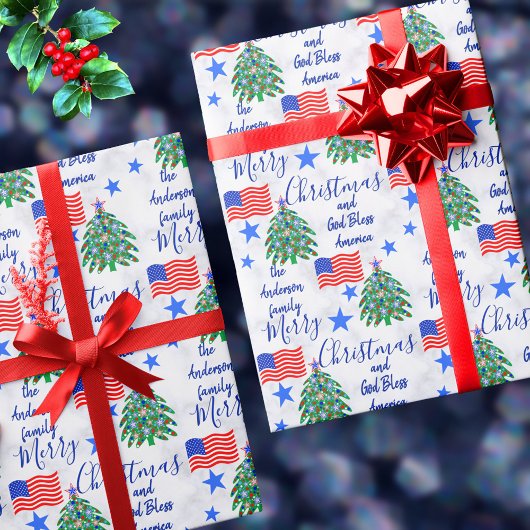 Patriottische kerstboom USA Merry Kerstmis Cadeaupapier