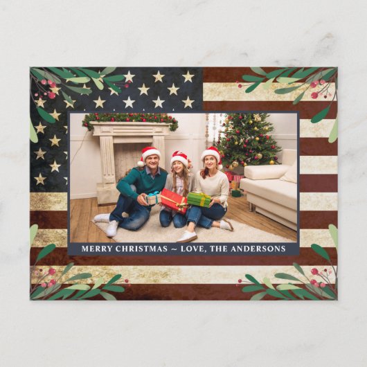 Patriottische kerstfoto Amerikaanse vlag Briefkaart (Voorkant)