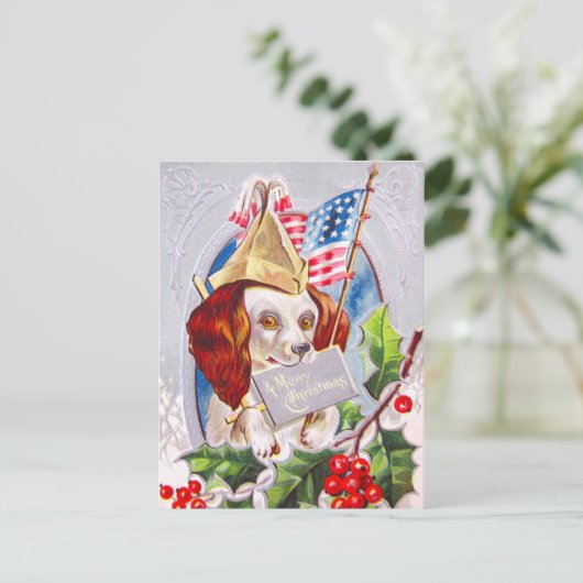 Patriottische kersthond feestdagenkaart (Staand voorkant)