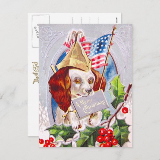 Patriottische kersthond feestdagenkaart (Voorkant / Achterkant)
