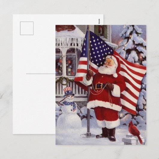 Patriottische kerstkerstkerstkerstman met Amerikaa Feestdagenkaart (Voorkant / Achterkant)