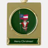 Patriottische kerstman Bezoek Georgië Verguld Banner Ornament (Voorkant)