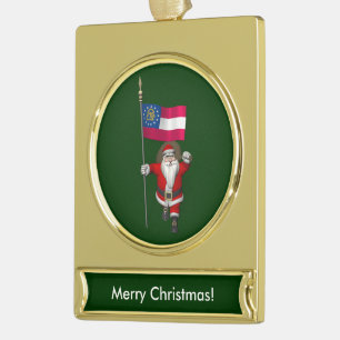 Patriottische kerstman Bezoek Georgië Verguld Banner Ornament