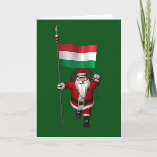 Patriottische Kerstman bezoekt Hongarije Feestdagen Kaart (Voorkant)