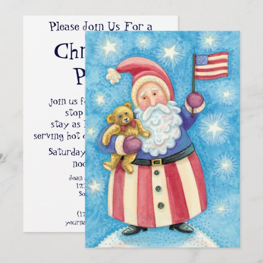 Patriottische Kerstman Kerstfeest uitnodiging (Voorkant / Achterkant)