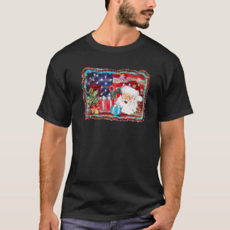 Patriottische Kerstman met Amerikaanse vlag Buffa T-shirt