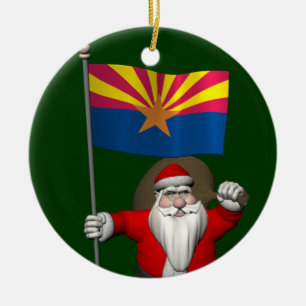 patriottische kerstman met vlag van Arizona Keramisch Ornament