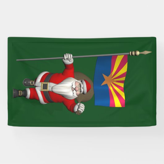 patriottische kerstman met vlag van Arizona Spandoek (Horizontaal)