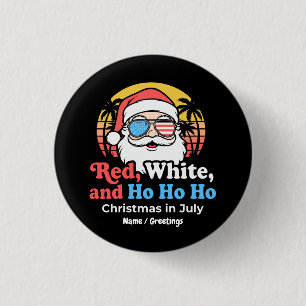 Patriottische Kerstman Rood, Wit & Ho Kerstmis in Ronde Button 3,2 Cm
