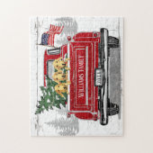 Patriottische Kerstmis  Red Truck Dogs Rustic Legpuzzel (Verticaal)
