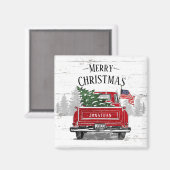 Patriottische Kerstmis  Red Truck Flag Rustic Magneet (Voorkant / Achterkant)