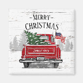 Patriottische Kerstmis  Red Truck Flag Rustic Magneet (Voorkant)