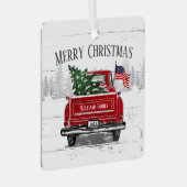 Patriottische Kerstmis  Red Truck Flag Rustic Metalen Ornament (Voorkant Rechts)