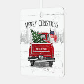 Patriottische Kerstmis  Red Truck Flag Rustic Metalen Ornament (Voorkant links)