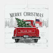 Patriottische Kerstmis  Red Truck Flag Rustic Metalen Ornament (Achterkant)