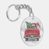 Patriottische Kerstmis  Red Truck Flag Rustic Sleutelhanger (Voorkant Links)