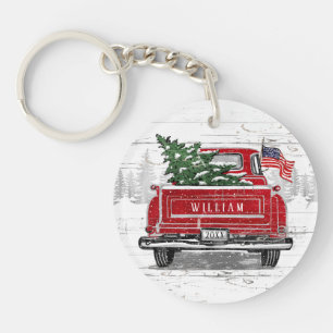 Patriottische Kerstmis  Red Truck Flag Rustic Sleutelhanger