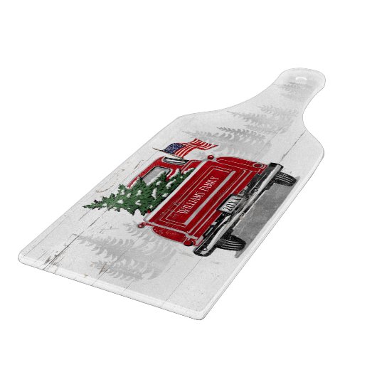 Patriottische Kerstmis  Red Truck Flag Rustic Snijplank (Hoek)