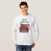 Patriottische Kerstmis Red Truck Vlag VS T-shirt (Voorkant volledig)
