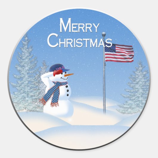 Patriottische Kerstsneeuwman - Ronde Sticker (Voorkant)