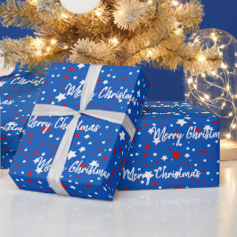 Patriottische kerststerren op blauw cadeaupapier
