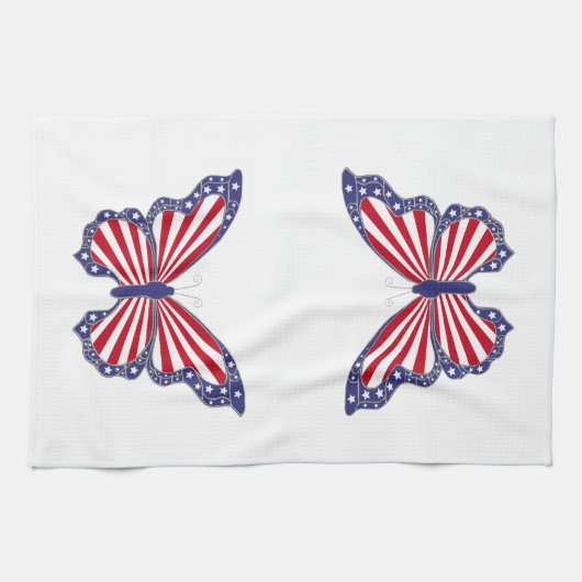 Patriottische keukenhanddoeken: rood wit en blauw  theedoek (Horizontaal)