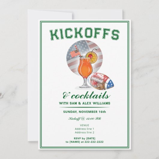 Patriottische Kickoffs & Cocktails Game Day Footba Kaart (Voorkant)