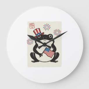 Patriottische Kikker Vintage Gravure Vector Kunst_ Grote Klok