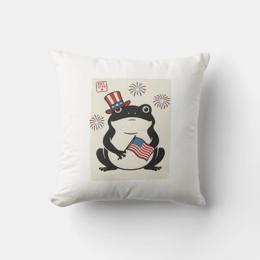 Patriottische Kikker Vintage Gravure Vector Kunst_ Kussen (Voorkant)