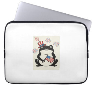Patriottische Kikker Vintage Gravure Vector Kunst_ Laptop Sleeve