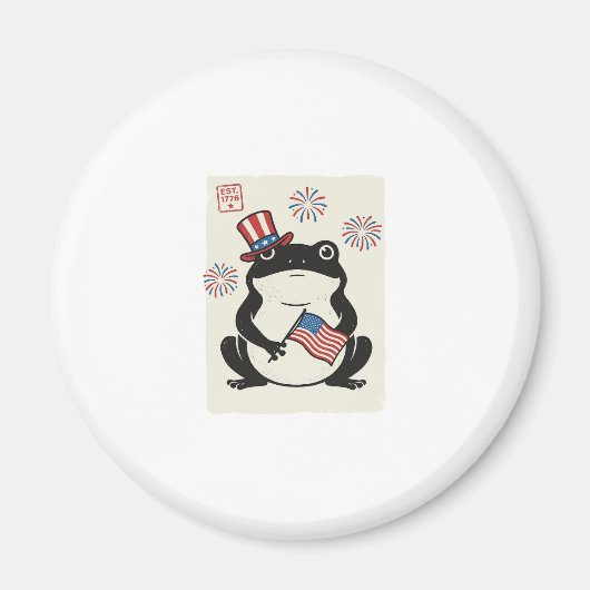 Patriottische Kikker Vintage Gravure Vector Kunst_ Magneet (Voorkant)
