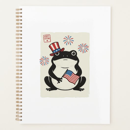 Patriottische Kikker Vintage Gravure Vector Kunst_ Planner (Voorkant)