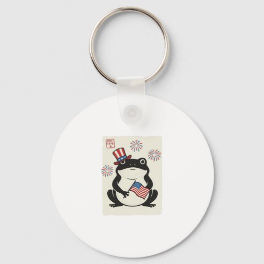 Patriottische Kikker Vintage Gravure Vector Kunst_ Sleutelhanger (Voorkant)