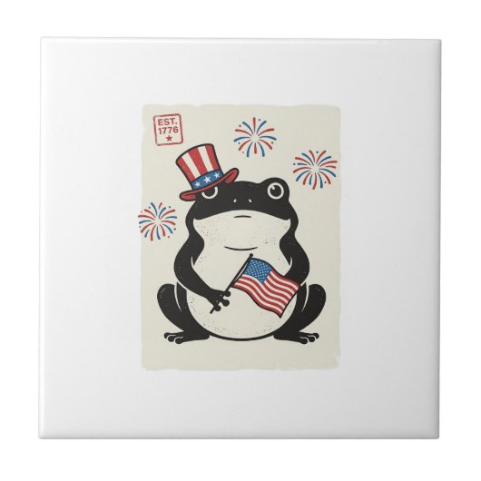 Patriottische Kikker Vintage Gravure Vector Kunst_ Tegeltje (Voorkant)