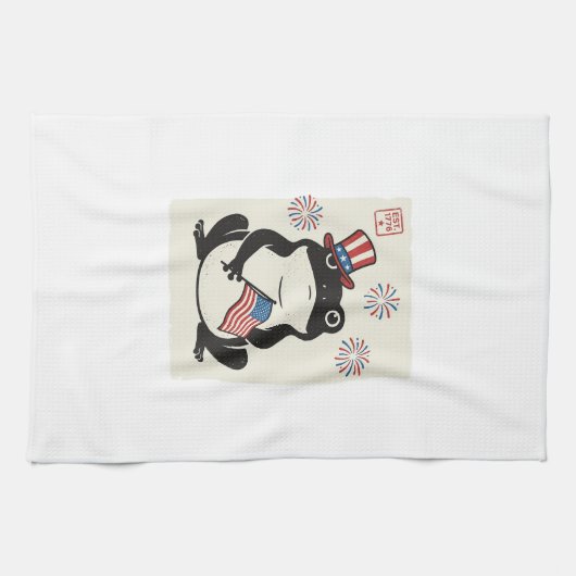 Patriottische Kikker Vintage Gravure Vector Kunst_ Theedoek (Horizontaal)