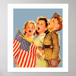 Patriottische Kinderen 1940s Tijdschrift Illustra Poster