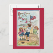 Patriottische Kinderen aan het strand met vlaggen Briefkaart (Voorkant / Achterkant)