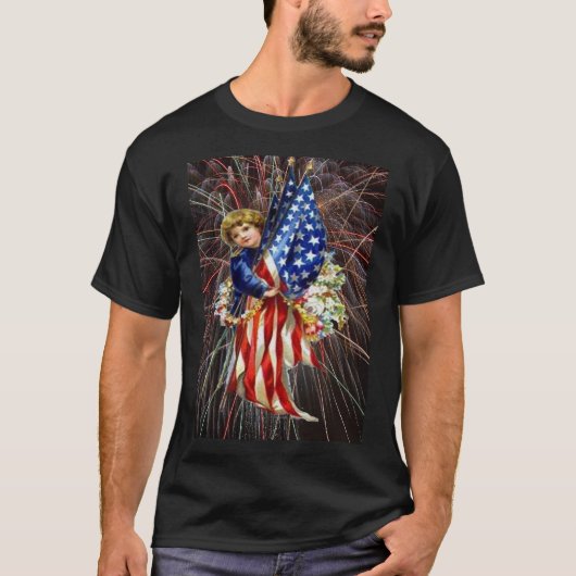  Patriottische Kindervlag Vuurwerk Unisex T-shirt (Voorkant)